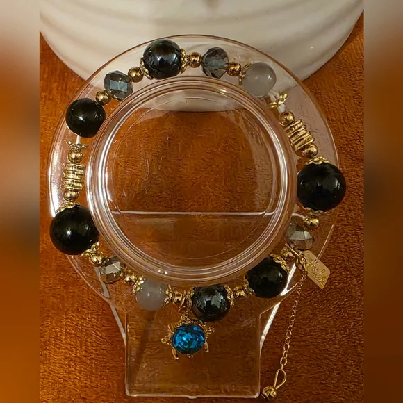 Napier Elegant Gold and Midnight Blue Bracelet Set - Picture 3 of 7